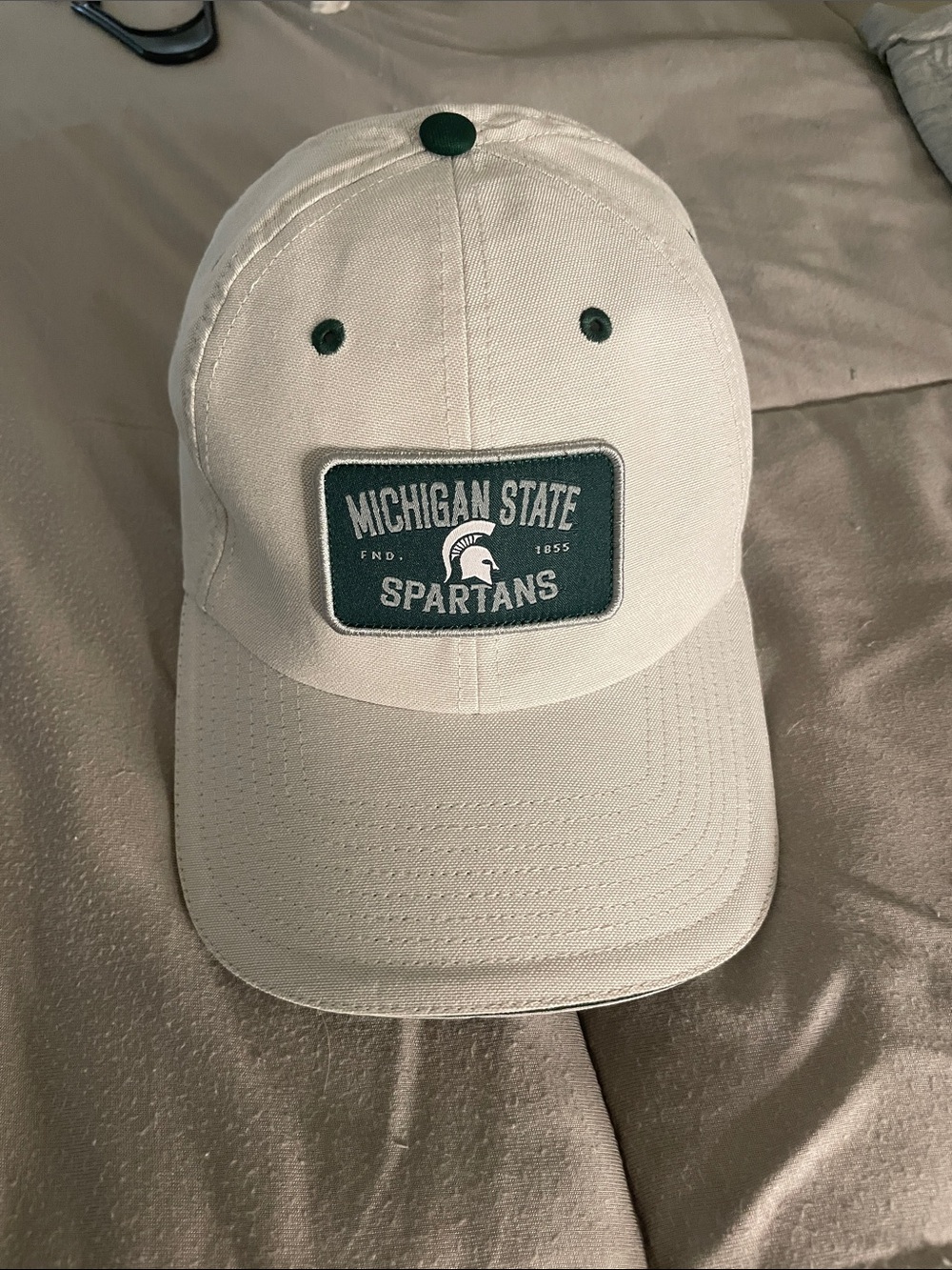 Light grey MSU Baseball Cap with Green Accents